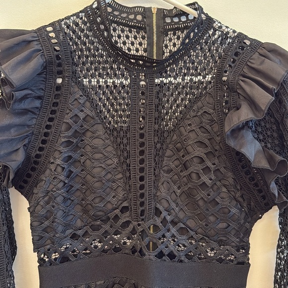 Haute Rogue Black Mini Long Sleeve Lined Ruffle Sheer NEW size medium - Picture 5 of 14